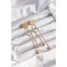 316L Çelik Altın Renk Sallantılı Düğüm Model Papatya Küpe - TJ-BKP9497