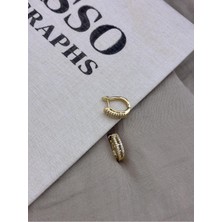 Hedef Bijuteri Gold Renk U Form Çift Sıra Zirkon Taşlı Küpe CM189