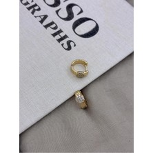 Hedef Bijuteri Gold Renk Tırtıklı Yuvarlak Detaylı Zirkon Taşlı Kalın Halka Küpe CM138