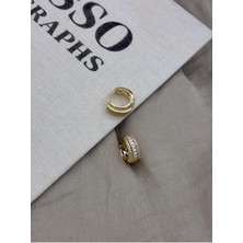 Hedef Bijuteri Gold Renk Zirkon Taşlı Kalın Bombeli Halka Küpe CM188