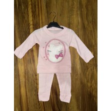 3-12 Aylık Kedi Desen Işlemeli Takım Pembe