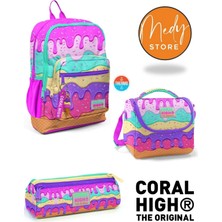 Coral High Pembe Rengarenk Dondurma Desenli 3’lü Okul Çanta Seti
