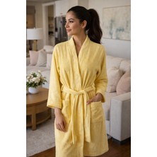 Türkühome Kadın Pamuklu Bornoz – Yumuşak Dokulu, Kuşaklı, Kapüşonsuz, Düz Renk Banyo Bornozu