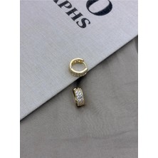 Hedef Bijuteri Gold Renk Iki Sıra Dizili Zirkon Taşlı Halka Küpe CM212