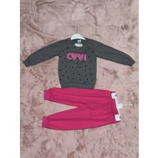 3-7 Yaş Pontiyeli Ikili Alt Üst Takım Gri Fuşya Kız Çocuk