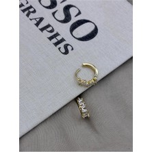 Hedef Bijuteri Gold Renk Baget Model Asimetrik Dizili Zirkon Taşlı Halka Küpe CM139