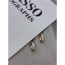 Hedef Bijuteri Gold Renk Yedi Kare Baget Taşlı Halka Küpe CM177