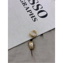 Hedef Bijuteri Gold Renk Zirkon Taşlı Kalın Form Halka Küpe CM118