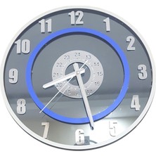 Formiqra Yeni Trend Gümüş Ayna Pleksi Gerçek Ayna Duvar Saati Çap 30CM Gri-Mavi