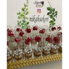 Siyah Lale Cam Fanus Kırmızı Gül ve Incili Nikah, Söz, Nişan Hediyelik - 50 Adet