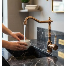 İsaoğlu Yapı Bronz Mutfak Bataryası Bakır Retro Eviye Armatürü Rose Bakır Pirinç Malzeme Mutfak Armatür