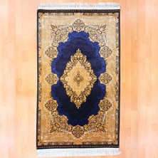 Mevlana Bazaar Elmas Motifli 90 x 150 cm Ipek Halı Mavi