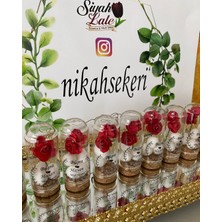 Siyah Lale Cam Fanus Kırmızı Gül ve Fıstık Şekerli Nikah, Söz, Nişan Hediyelik - 75 Adet