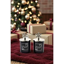 PremiumPort Yılbaşı Temalı Gümüş Kar Tanesi ve Siyah Bardak Mum Seti, 2'li