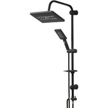 MegaVitrin Venezia Rain Diamond Sürgülü Duş Takımı Seti - Stop Düğmeli El Duşu ve Pirinç Yönlendirici - Siyah