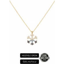 Kar Tanesi Kolye Altın Renk Zirkon Taşlı Paslanmaz Çelik Kolye