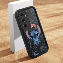Ucuc Samsung Galaxy A55 Uyumlu Siyah Silikon Kılıf Sevimli Stitch Desenli Darbe Emici Kamera Koruma Kapak