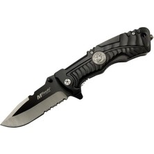 FRY Mtech 4-12-2 Siyah Kurtarma / Kamp Çakısı 21CM- Yarı Otomatik, Testere Detaylı, Cam Kırma Aparatlı, Kemerlikli