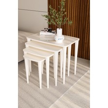 Aura Series, Krem 4'lü Zigon Sehpa Takımı, 1.sınıf Mdf ve Lake Boyalı Tabla, Gürgen Ayaklar