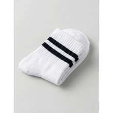 Orbit 3'lü Set Old School Çizgili Kolej Çorap - Unisex Pamuklu Beyaz Tenis Spor Soket