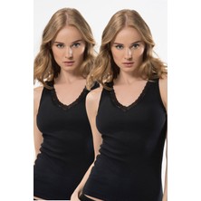 Türen Kadin Dantelli V Yaka Askili Pamuklu Atlet 2'li Paket