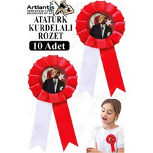 Artlantis Atatürk Kurdelalı Rozet 10 Adet Kırmızı Beyaz Yaka Rozeti Çocuk Bayram Etkinlik 15 cm Kokart