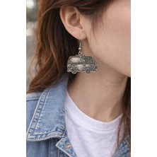 Herşey Nota Vintage Minibüs Figürlü Gümüş Renk Unisex Sallantılı Günlük Küpe