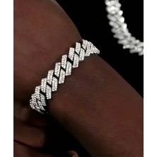 Şöhret Takı Aksesuar Zirkon Taşlı Büyük Küba Unisex Bileklik Paslanmaz Çelik
