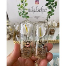 Siyah Lale Cam Fanus Kardelen Çiçek ve Fıstık Şekerli Nikah, Söz, Nişan Hediyelik - 100 Adet