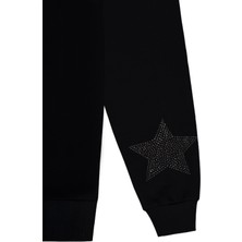 Civil Girls Taşlı Yıldız Nakışlı 10-13 Yaş Sweatshirt - Siyah 12-13 Yaş