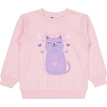 Civil Girls Kedi Baskılı 2-5 Yaş Sweatshirt - Pembe 3-4 Yaş