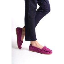 Sibel Gürel PS-100 Fuşya Süet Püsküllü Günlük Kadın Babet