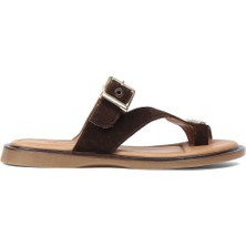 Celal Gültekin Kadın Kahverengi Bilekten Tokalı Süet Deri Sandalet