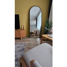 Uğurlu Ayna 180X70 cm Siyah Metal Çerçeveli Oval Boy Aynası /  Ayaklı & Duvara Monte Kullanım