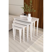 Aura Series, Beyaz 4'lü Zigon Sehpa Takımı, 1.sınıf Mdf ve Lake Boyalı Tabla, Gürgen Ayaklar