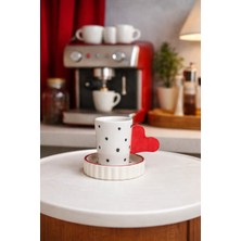 MeGgdecor Kalp Kulplu Puantiyeli Seramik Türk Kahvesi Fincanı