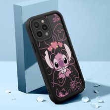 Ucuc iPhone 15 Pro Max Uyumlu Siyah Silikon Kılıf Sevimli Stitch Desenli Darbe Emici Kamera Koruma Kapak