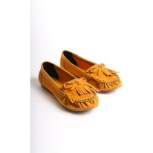 Sibel Gürel PS-100 Hardal Süet Püsküllü Günlük Kadın Babet