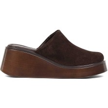 Celal Gültekin Kadın Kahverengi Dolgu Topuklu Süet Deri Terlik