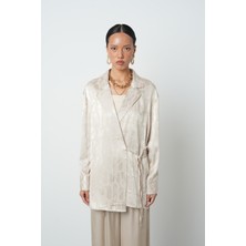 Orfeonegro Kadın Jakar Dokulu Bağlamalı Viskon Bej Ceket