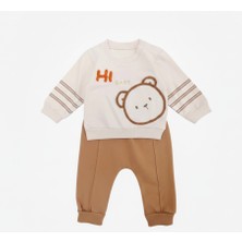 Erkek Bebek %100 Pamuk Ayıcık Nakışlı 2’li Takım – Uzun Kollu Sweatshirt & Pantolon