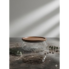 Borosilikat Cam Lüks Akasya Kapaklı Cam Kase - Sunumluk-Salata Kasesi Dalgalı  18 cm