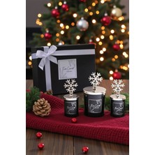 PremiumPort Yılbaşına Özel Gümüş Kar Taneli Siyah Bardak Mum Seti 3'lü