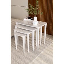 Nova Series, Beyaz Gold 4'lü Zigon Sehpa Takımı, 1.sınıf Mdf ve Lake Boyalı Tabla, Gürgen Ayaklar