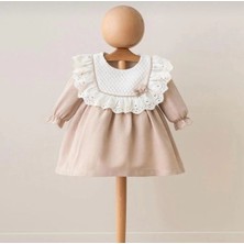 Butik Kız Bebek %100 Pamuklu Fisto Yaka Detaylı Elbise
