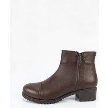 Aktaş Ayakkabı Kadın Kahverengi Hakiki Deri Su Geçirmez Fermuarlı Bot