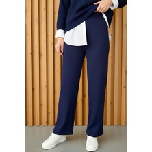 İmaj Butik Lacivert Yüksek Bel Bol Paça Triko Pantolon