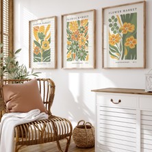 Pam Studio Sarı Yeşil Çiçek Desenli Retro Flower Market 3’lü Poster Seti – Dekoratif Tablo