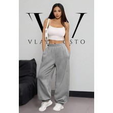 Vladivosto Lastikli Paça Büyük Beden Ekstra Yüksek Bel 2 Iplik Oversize Eşofman Altı