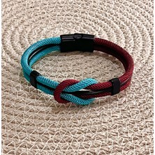 Saat Farkı Bordo Mavi Taraftar Temalı Deri&makreme Düğüm Model Bileklik (Net 21CM)